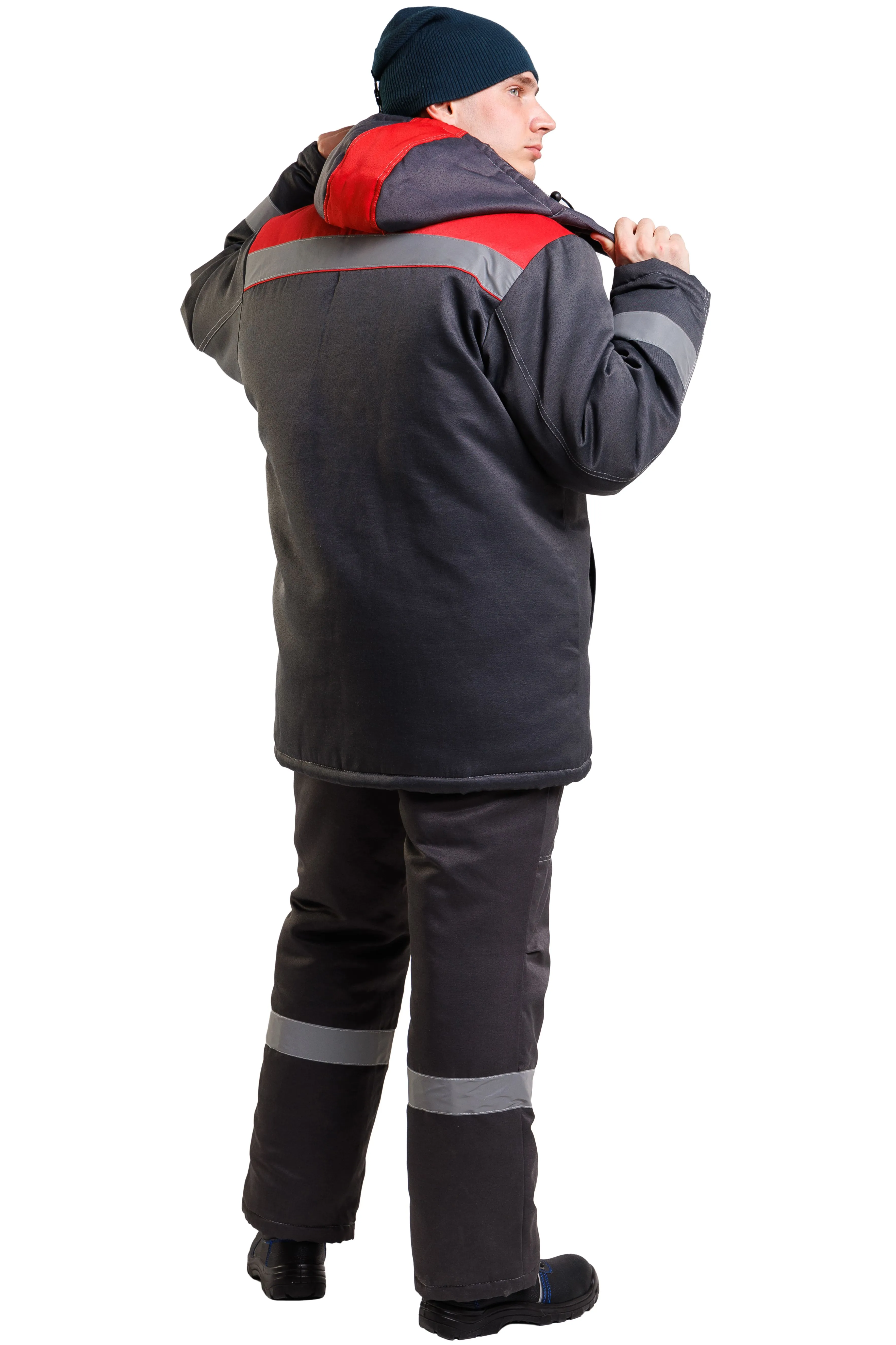 Костюм утеплённый мужской Компакт плюс, смес. кур+п/к серо-красный