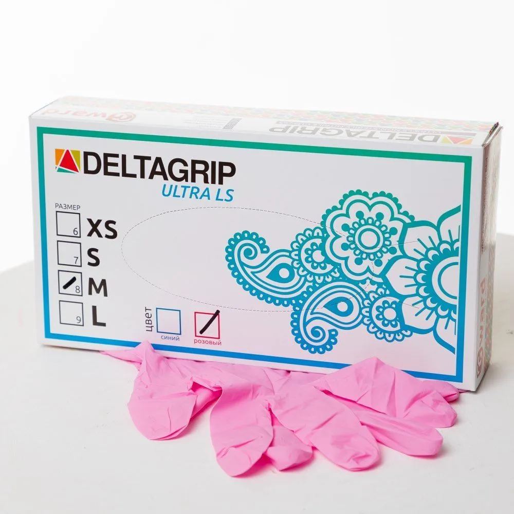Перчатки нитриловые GWARD DELTAGRIP Ultra LS неопудренные розового цвета